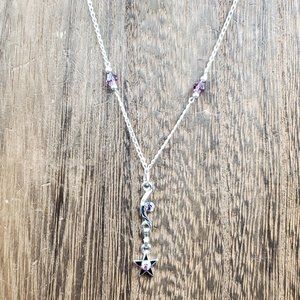 18 Inch Sterling Silver Purple Crystal Star Necklace